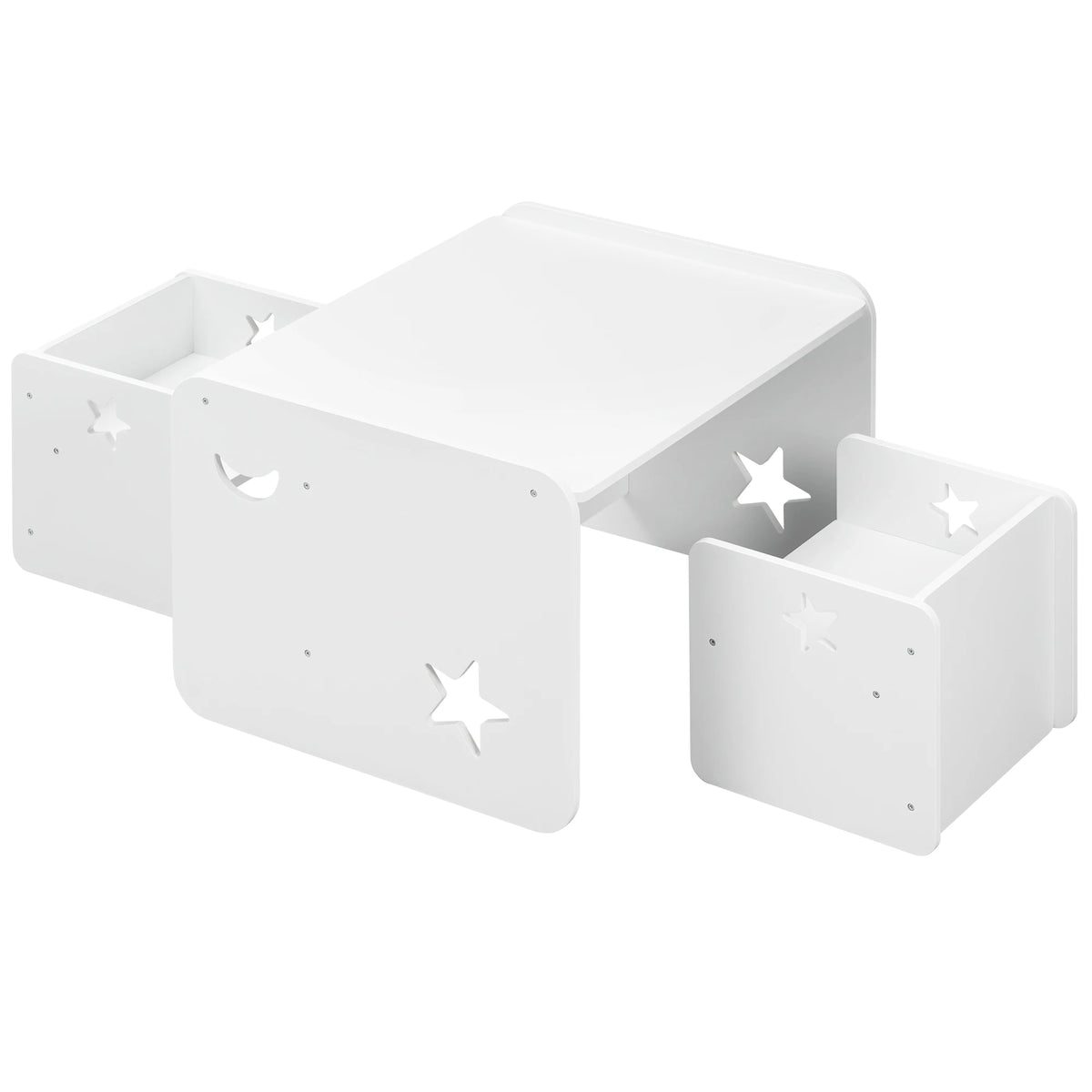 Kindertafel met 2 stoelen – Multifunctioneel – Wit – Ster- en maanuitsparingen