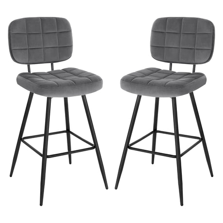 Set van 2 barkrukken van BukkitBow met fluwelen bekleding en rugleuning, zithoogte 68,5 cm, elegante en comfortabele stoelen