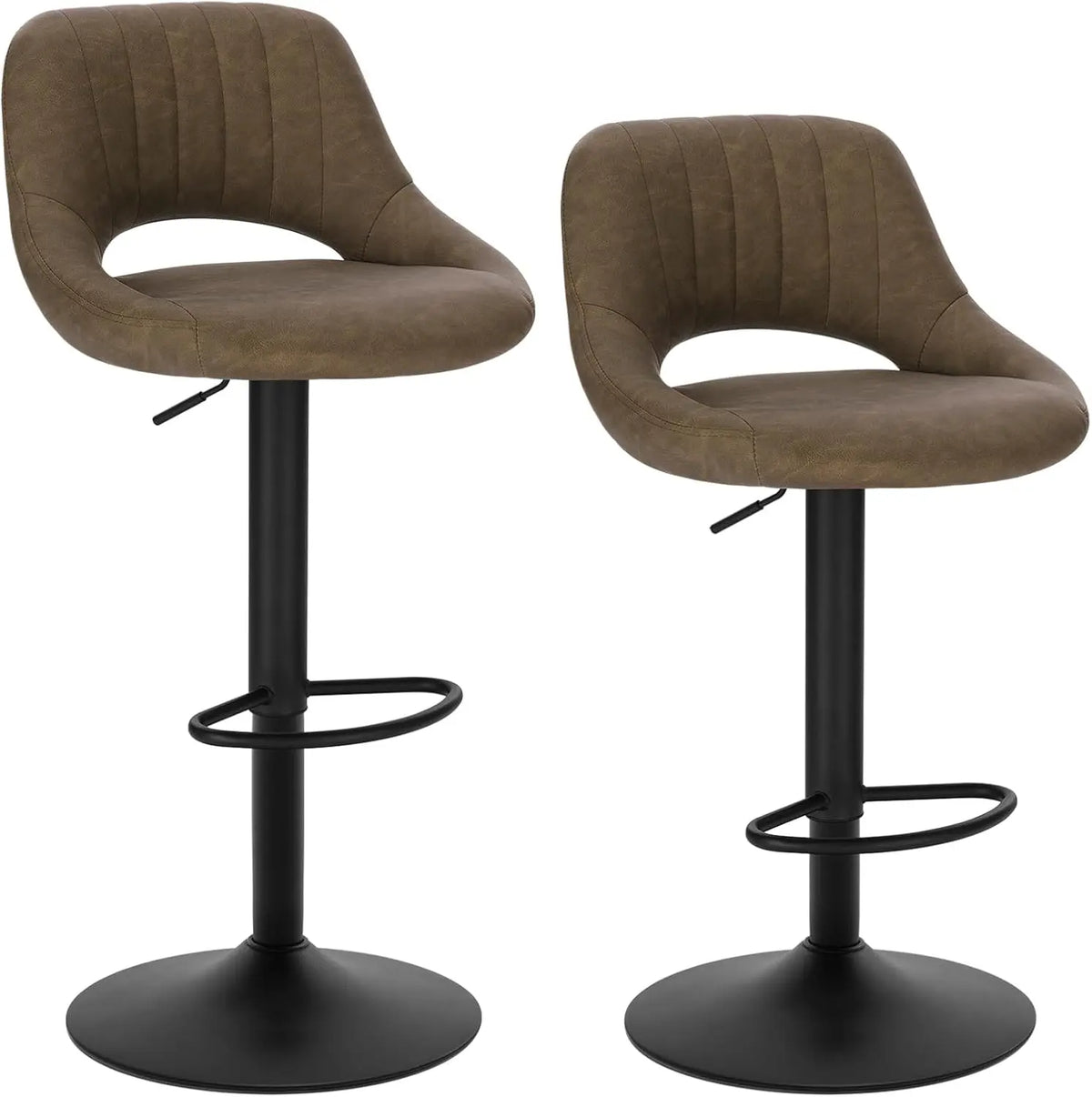 Eugad 2PCs/SET Height-Adjustable Faux Leather Bar Stools with Backrest 360° Rotatable Swivel Lifting Kitchen Bistro Stool Home Decor