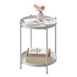WOLTU Round Coffee Table Metal Side Table with Storage Space 2 Removable Trays Bedside Table for Living Room Bedroom Decor