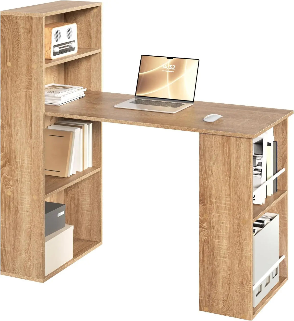 EUGAD 122x120x55cm Computer Office Desk Modern Corner Study Writing Work Table with Storage Shelves for Living Room Home Office