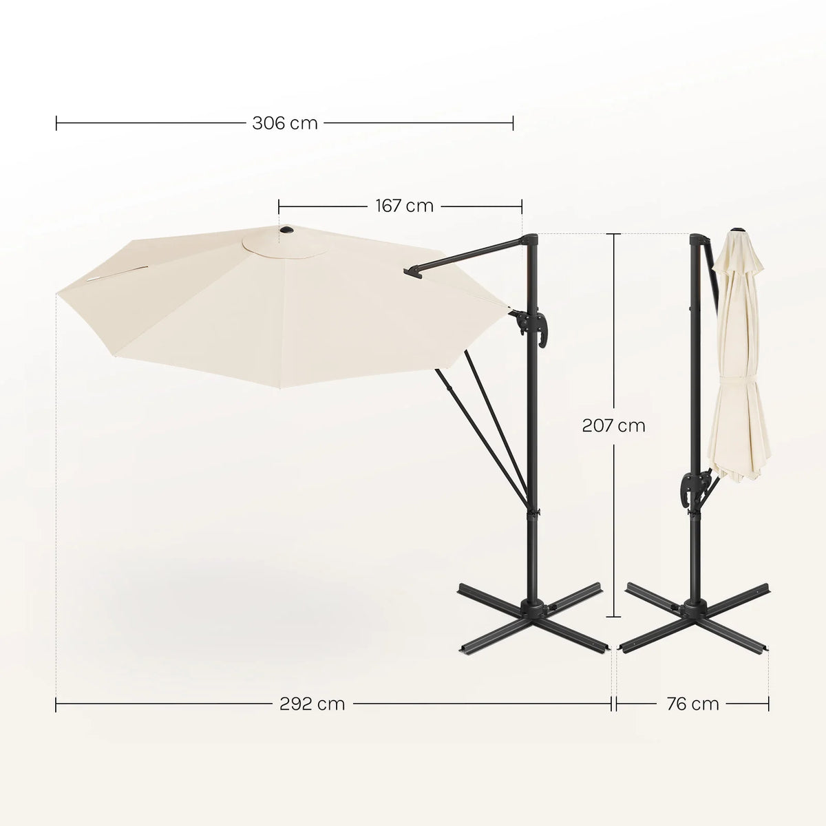 Zweefparasol 3 meter – 360° draaibaar – 5 kantelstanden – UPF 50+
