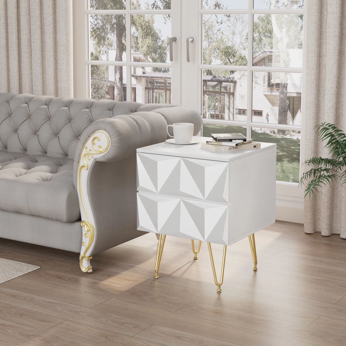 EUGAD 1PC White Bedside Table with 2/3 Drawers 3D Effect Nightstand Storage Cabinet Organizer for Bedroom Living Room Home Decor
