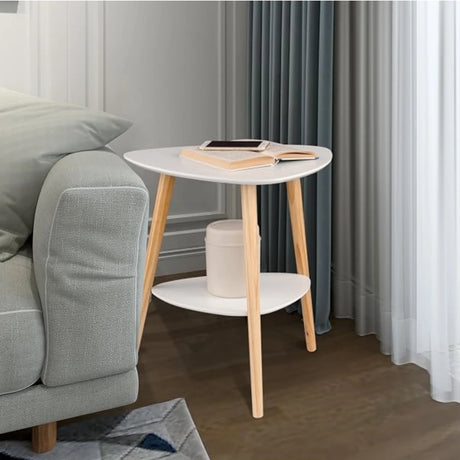 Witte bijzettafel van BukkitBow met twee bladen en houten poten, hoogte 55 cm, modern en functioneel design