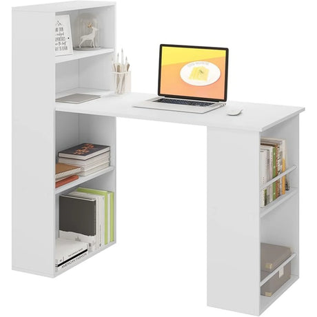 Bureau met opbergrek van BukkitBow, 120x55 cm, met links of rechts opbergrek, zwart houten afwerking, in een kantoorruimte