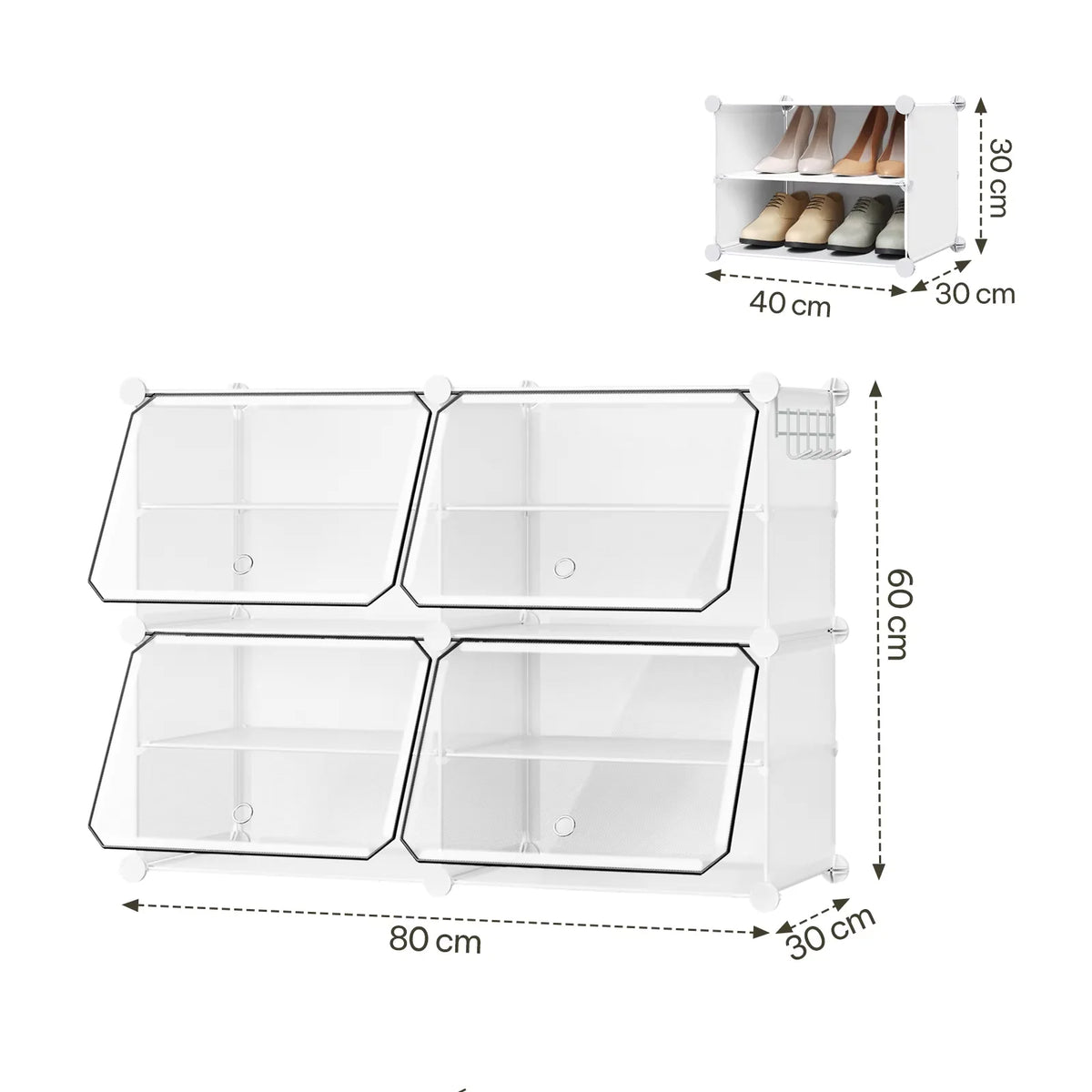 Modulaire schoenenkast – Transparante deurtjes – Zwart of wit – 60, 90 of 120 cm hoog