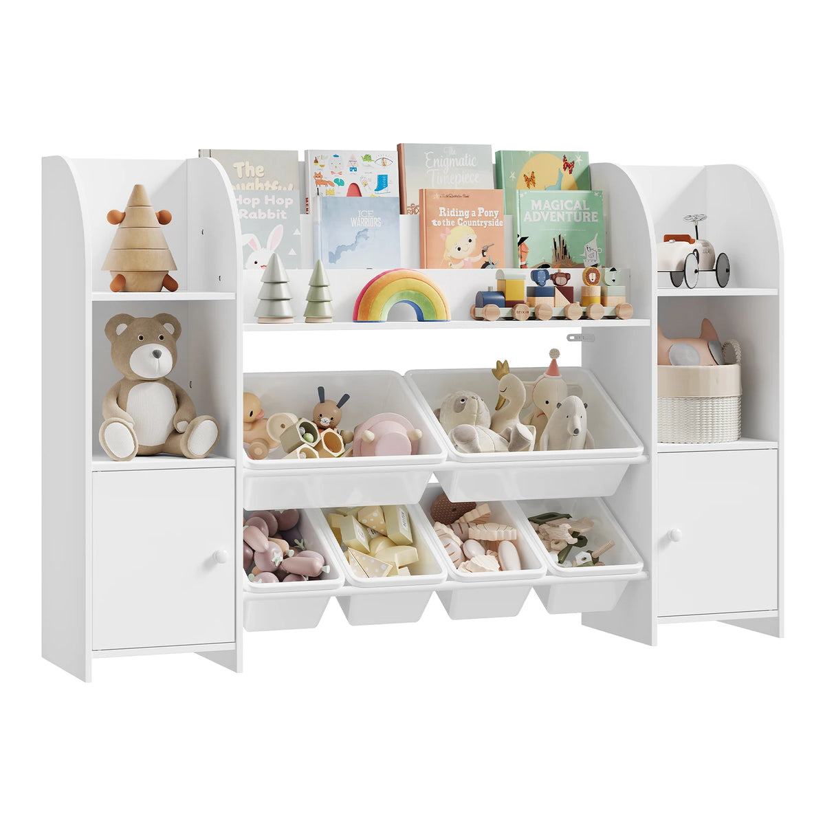 WOLTU Children's Bookcase Organizer Shelf with Open Compartments for Books and 2 Cabinets  6 Removable Plastic Containers with Doors for Children's Bedroom Living Room