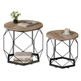 WOLTU 2PCS Round Coffee Tables Living Room Table Modern Side Table with Storage Space Metal Frame Wood Sofa Table for Apartment