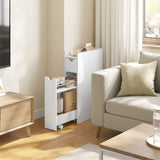 EUGAD White Narrow Bathroom Cabinet with Wheels Space-Saving Storage for Small Spaces 2 Roll-Out Drawers & Anti-Tip Design