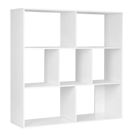 Witte of licht eiken boekenkast met 7 vakken, afmetingen 100x100x30 cm, van BukkitBow, zichtbaar in de afbeelding.