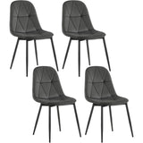 Set van 4 fluwelen eetkamerstoelen met metalen poten in donkergroen of donkergrijs, stijlvolle en comfortabele meubels.
