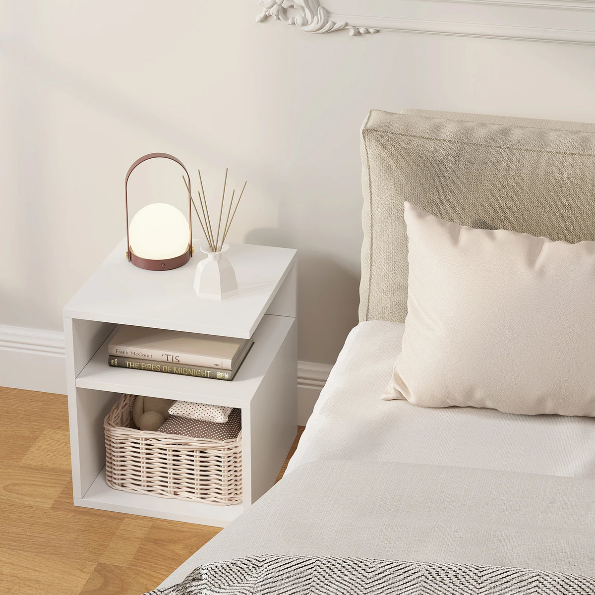 EUGAD 2PCS/SET White Bedside Tables Nightstand with 2 Open Compartments Space-Saving for Bedroom Living Room