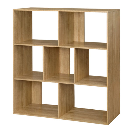 Witte boekenkast met 7 vakken, 100x100x30 cm, gemaakt van licht eikenhout, van BukkitBow.
