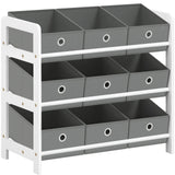 Speelgoedkast met bakken – 9 uitneembare stoffen bakken – Wit-grijs – 63,5 × 29,5 × 58 cm