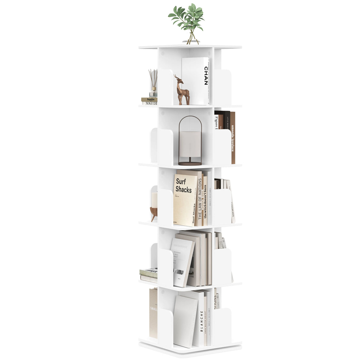 EUGAD 5 Tier 360 Rotating Bookshelf Corner Display Shelf Standing Bookcase Space Saving for Living Room Bedroom