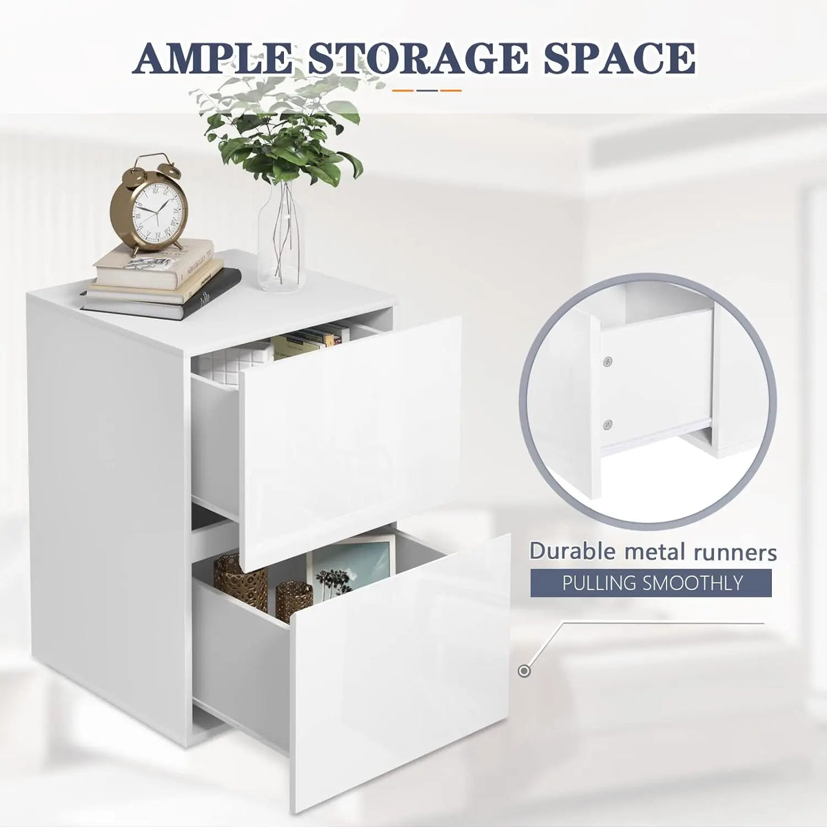 EUGAD Bedside Table Side Table with Large Storage Space Chest of Drawers Wooden Table for Bedroom Living Room