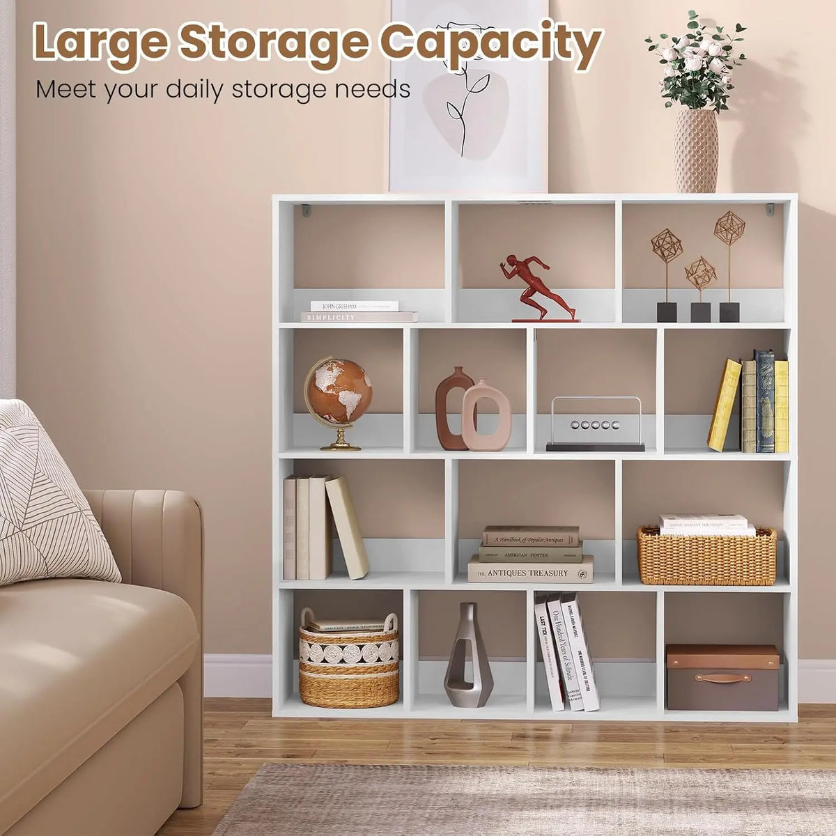 Cube Bookcase Storage Shelf with 14 Compartments Space Saving for Living Room Study Office 120 X 30 X 120 cm