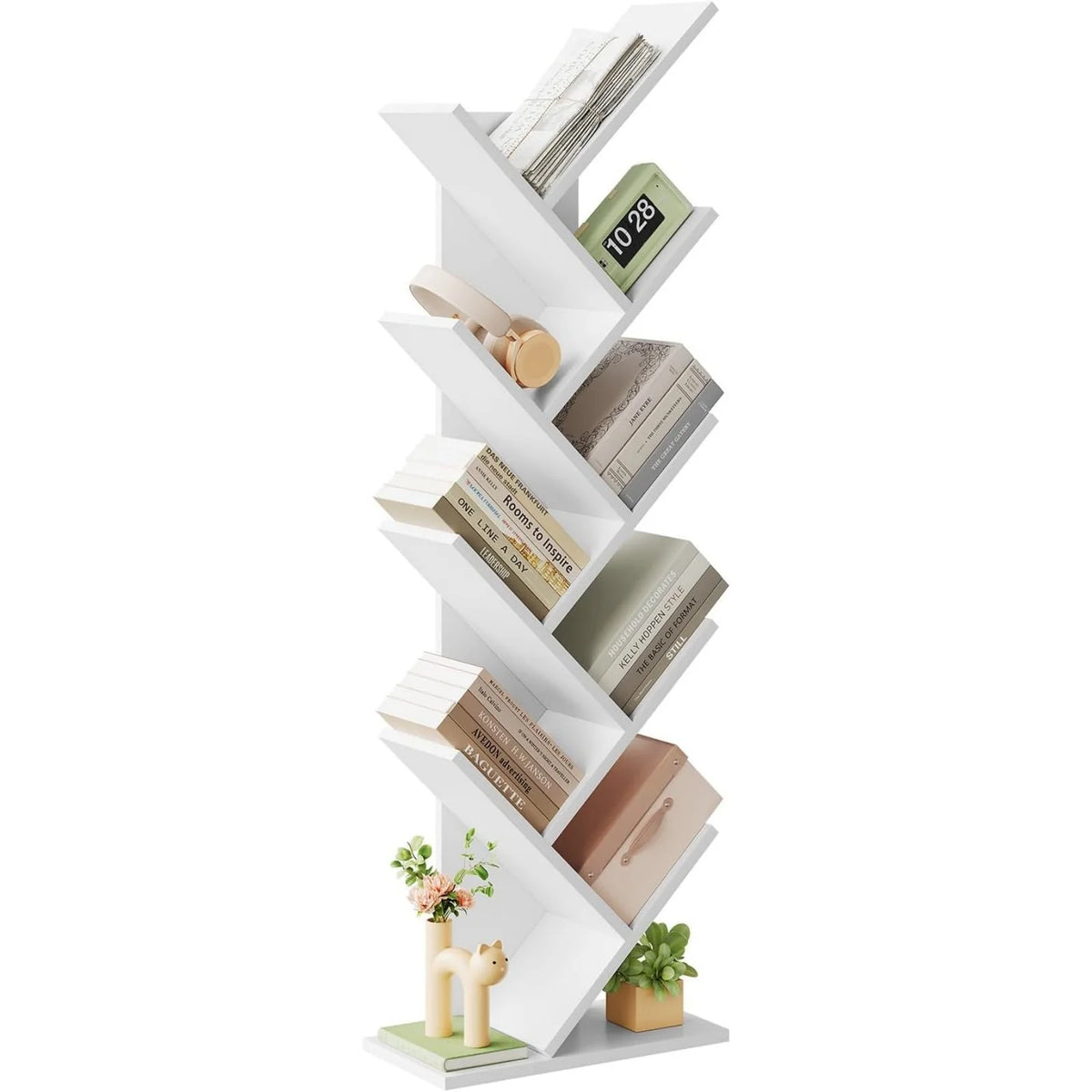 EUGAD Tree Bookcase Storage Shelf CD/DVD Shelf 40 X 20 X 127 cm with 9 Shelves Space-Saving for Study Living Room