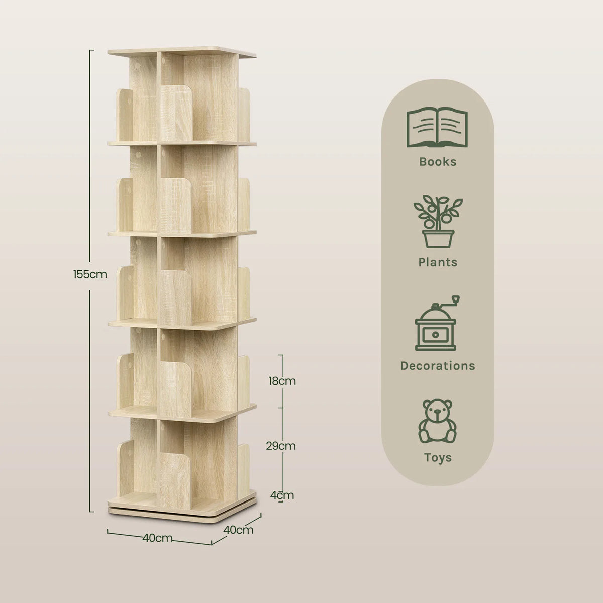 EUGAD 5 Tier 360 Rotating Bookshelf Corner Display Shelf Standing Bookcase Space Saving for Living Room Bedroom
