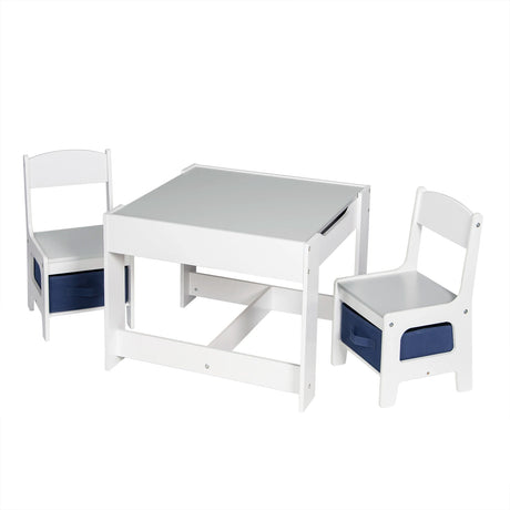 Kinder tafelset met 2 stoelen, omkeerbaar krijtbord en opbergruimte, van BukkitBow, geschikt voor kinderen en creatief gebruik.
