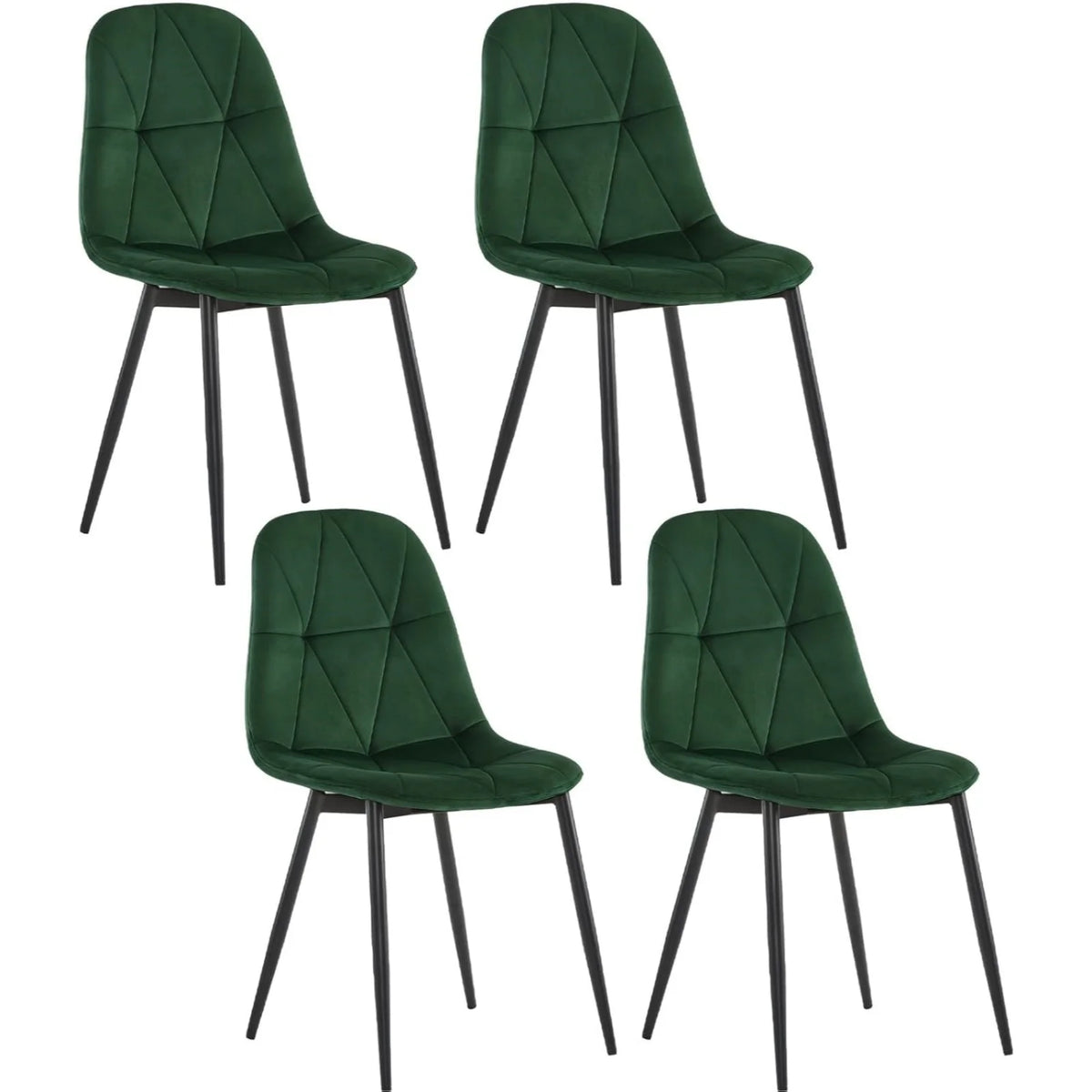 Set van 4 fluwelen eetkamerstoelen met metalen poten in donkergroen of donkergrijs, stijlvolle BukkitBow eettafelstoelen