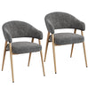 Eetkamerstoelen chenille – Set van 2 – Gebogen rugleuning – Metalen poten in houtlook