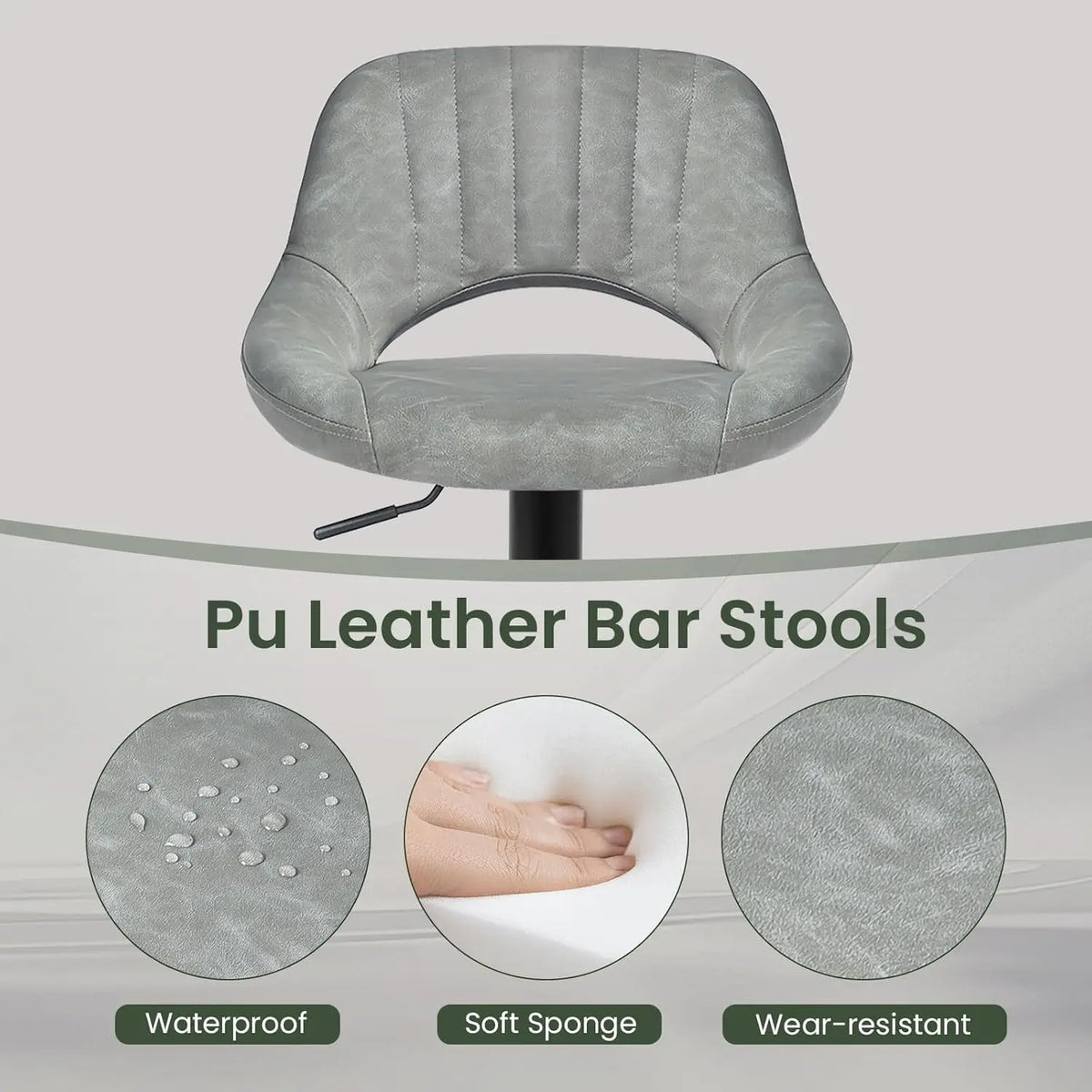 Eugad 2PCs/SET Height-Adjustable Faux Leather Bar Stools with Backrest 360° Rotatable Swivel Lifting Kitchen Bistro Stool Home Decor