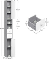 EUGAD Narrow Tall MDF Bathroom Cabinet 20x180x20cm Bath Organizer Adjustable Shelves Moisture Resistant Anti-Tilt Space Saving Storage