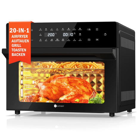 BukkitBow Airfryer oven 30 liter met draaispit en 20 programma's, zwart, voor knapperige gerechten en veelzijdig koken.