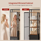 WOLTU Open Wardrobe with Shoe Rack and 2 Drawers Metal Frame Freestanding Coat Rack with Mirror 9 Hooks for Bedroom Hallway 100×30×180cm