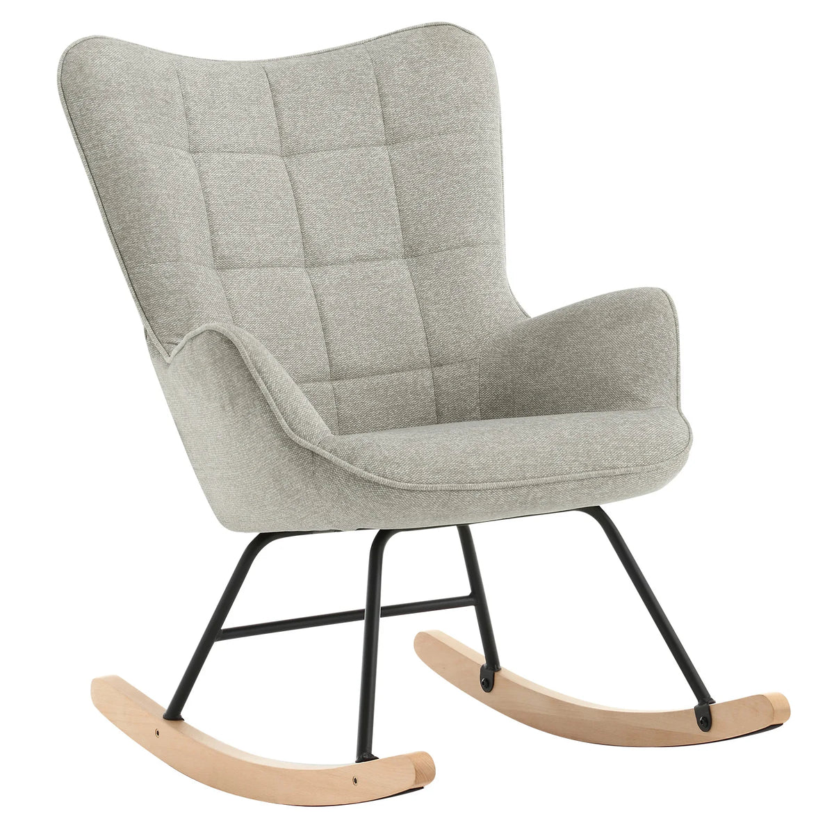Gestoffeerde schommelstoel – Velours bekleding – Hoge rugleuning – Houten schommelsledes