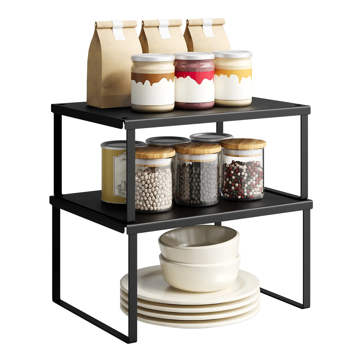 WOLTU 2PCS/Set Extendable Spice Rack Stackable Adjustable Kitchen Organizer for Utensils Countertop Metal Storage Rack for Fridge Household