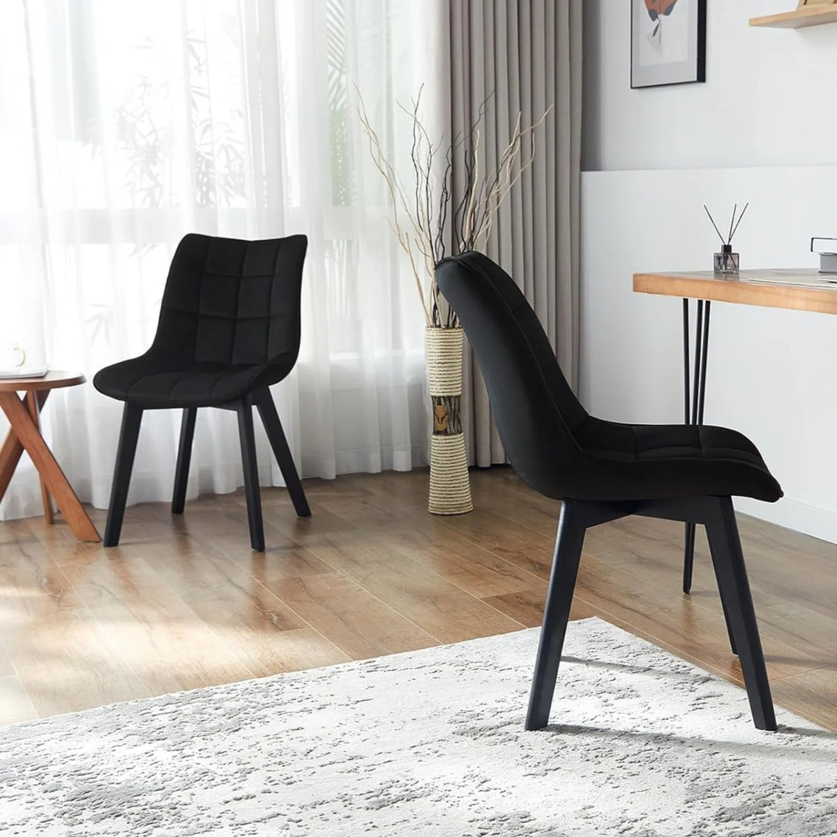 EUGAD 2PCS/SET Soft Velvet Dining Chairs with Backrest and Wooden Legs Upholstered Kitchen Chairs for Restaurant Living Room Bedroom Home
