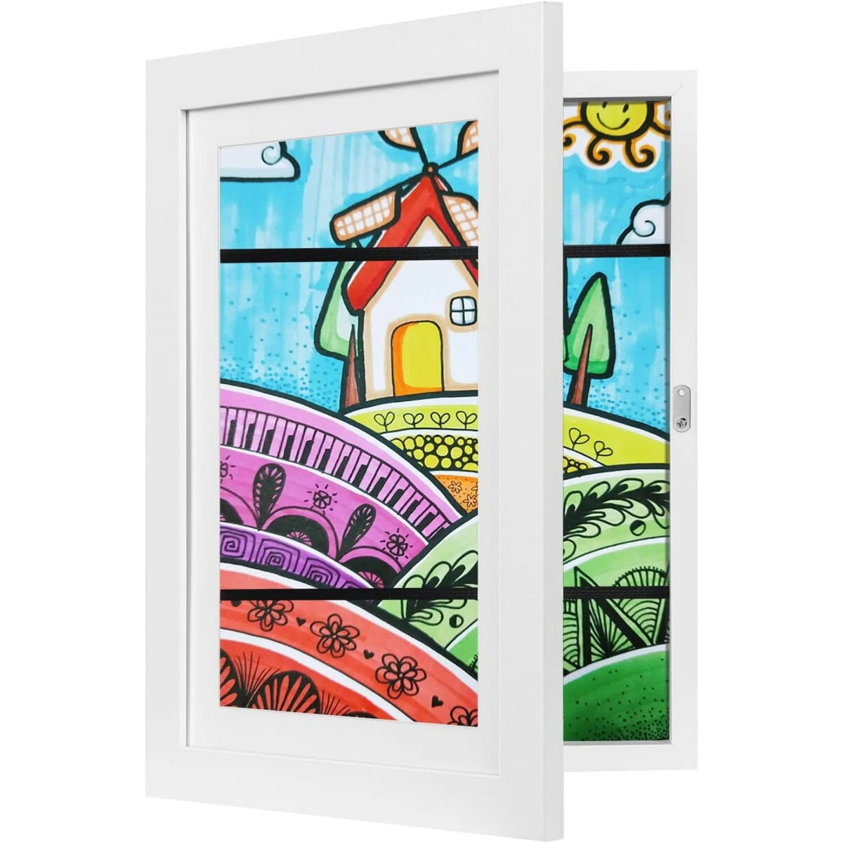 EUGAD 1PC A4 Kids Artistic Photo Frames Wooden Children Drawing Frame with Hooks Front Opening Table Top or Wall Mounted Display for Storage Display