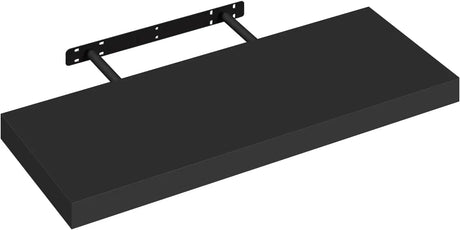 Witte of zwarte zwevende wandplank van BukkitBow met blinde bevestiging, 25-120 cm lang, gemonteerd aan muur.