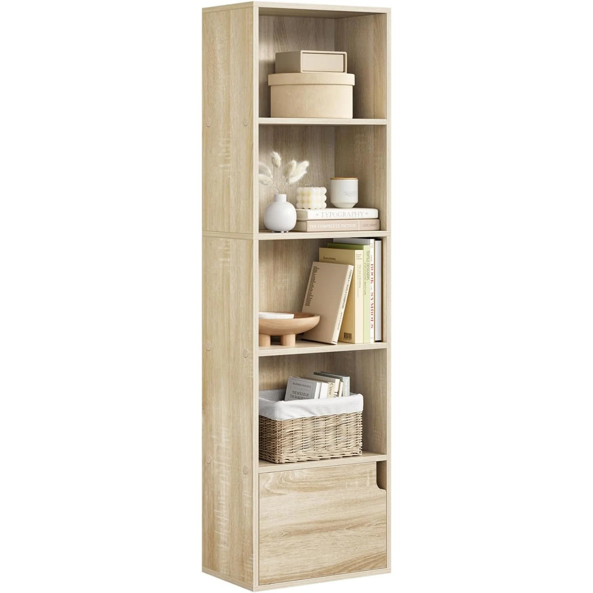 Smalle boekenkast met deur – 5 vakken – 34 × 24 × 132 cm