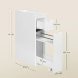 EUGAD White Narrow Bathroom Cabinet with Wheels Space-Saving Storage for Small Spaces 2 Roll-Out Drawers & Anti-Tip Design