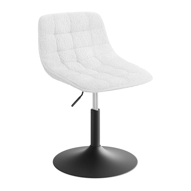 Witte make-up kruk met gestikte rugleuning, bedieningshendel en ronde zwarte voet