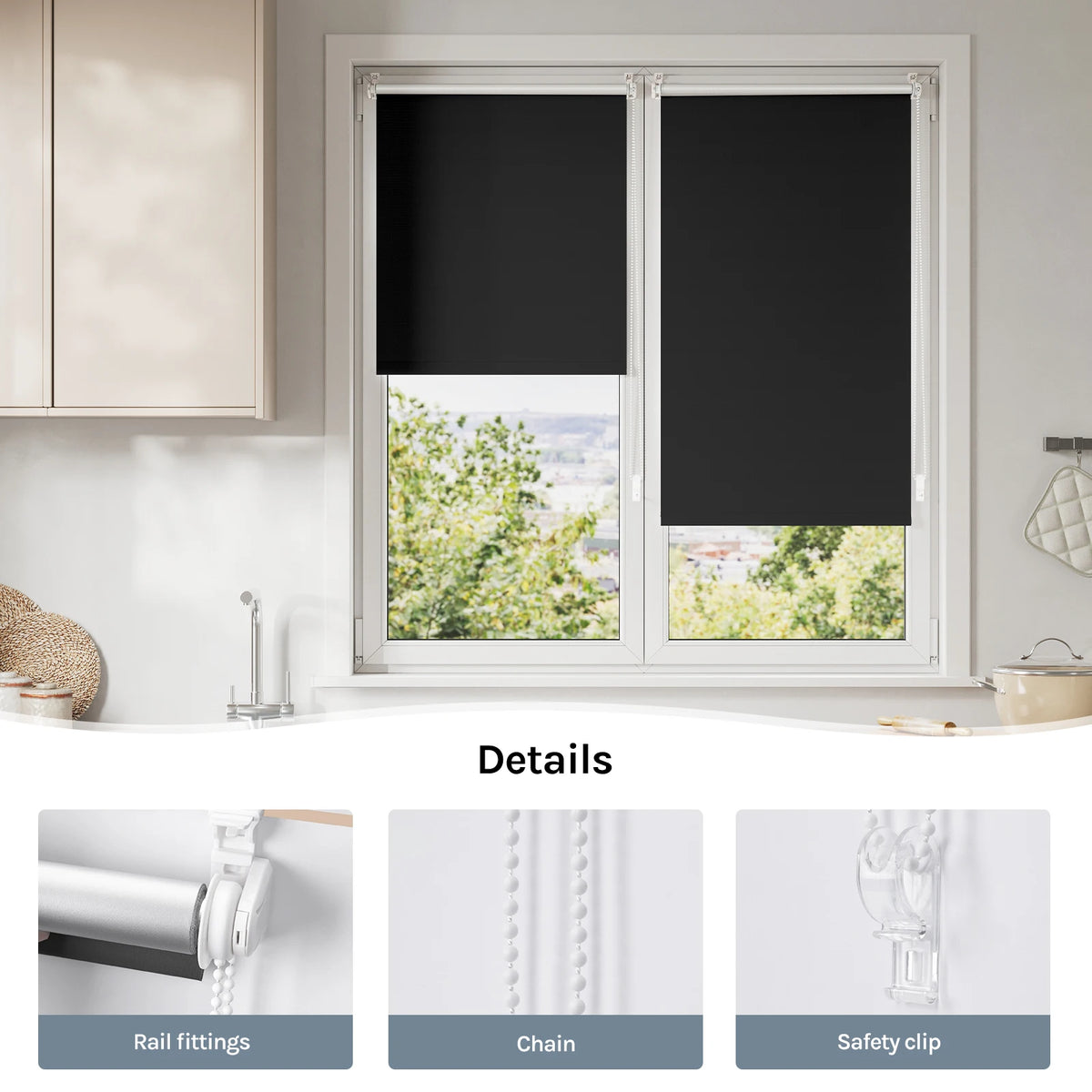 WOLTU Blackout Roller Blind Thermal Roller Blind No Drilling Required Side Pull Sun Protection Opaque Privacy for Windows Doors