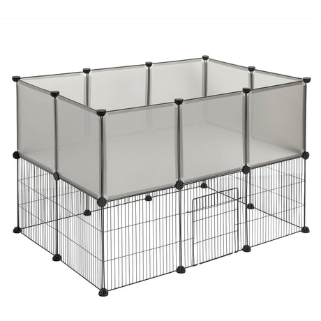 Modulaire dierenren van BukkitBow met twee niveaus, gaas- en kunststofpanelen, afmetingen 107x72x72 cm, geschikt voor huisdieren.