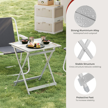 Lichtgewicht aluminium campingtafel van BukkitBow, opvouwbaar en gemakkelijk mee te nemen voor kampeer- en outdooractiviteiten.
