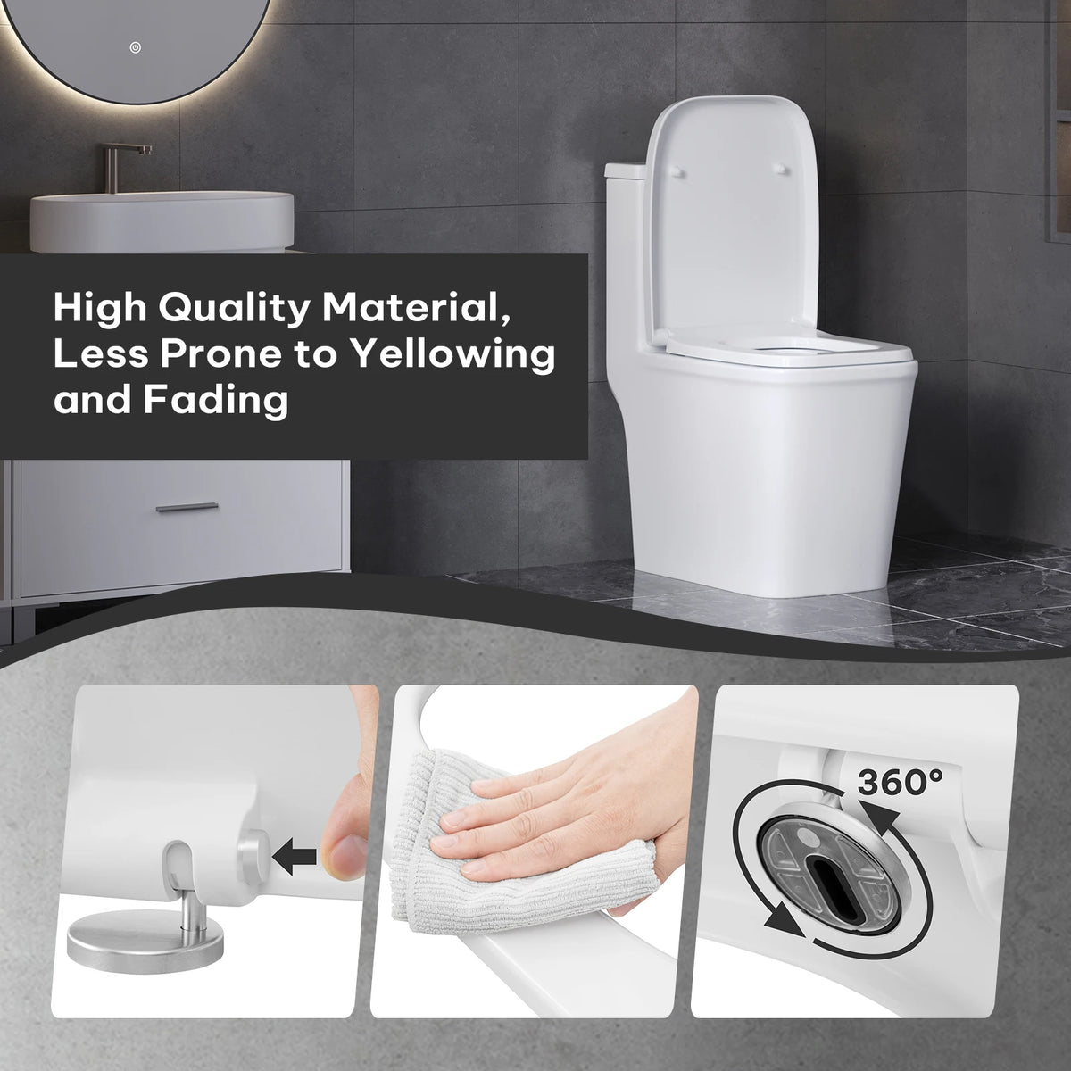 WC Soft-Close Toilet Seat Duroplast Toilet Lid Cover Fast Fix Quick Release Square Cover Toilet Accessories Anti-Bacterial