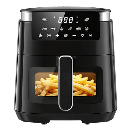 BukkitBow Airfryer van 5,5 liter met kijkvenster, 7 programma's en warmhoudfunctie, keukenapparaat voor gezond frituren