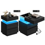 BukkitBow nachtkastje met slimme LED-verlichting en geheime lade, modern houten design voor slaapkamer.