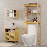 EUGAD Bamboo Bathroom Shelf Washing Machine Unit Over Toilet Shelf with 3 Adjustable Shelves Narrow Bathroom Cabinet for Bathroom Laundry Room