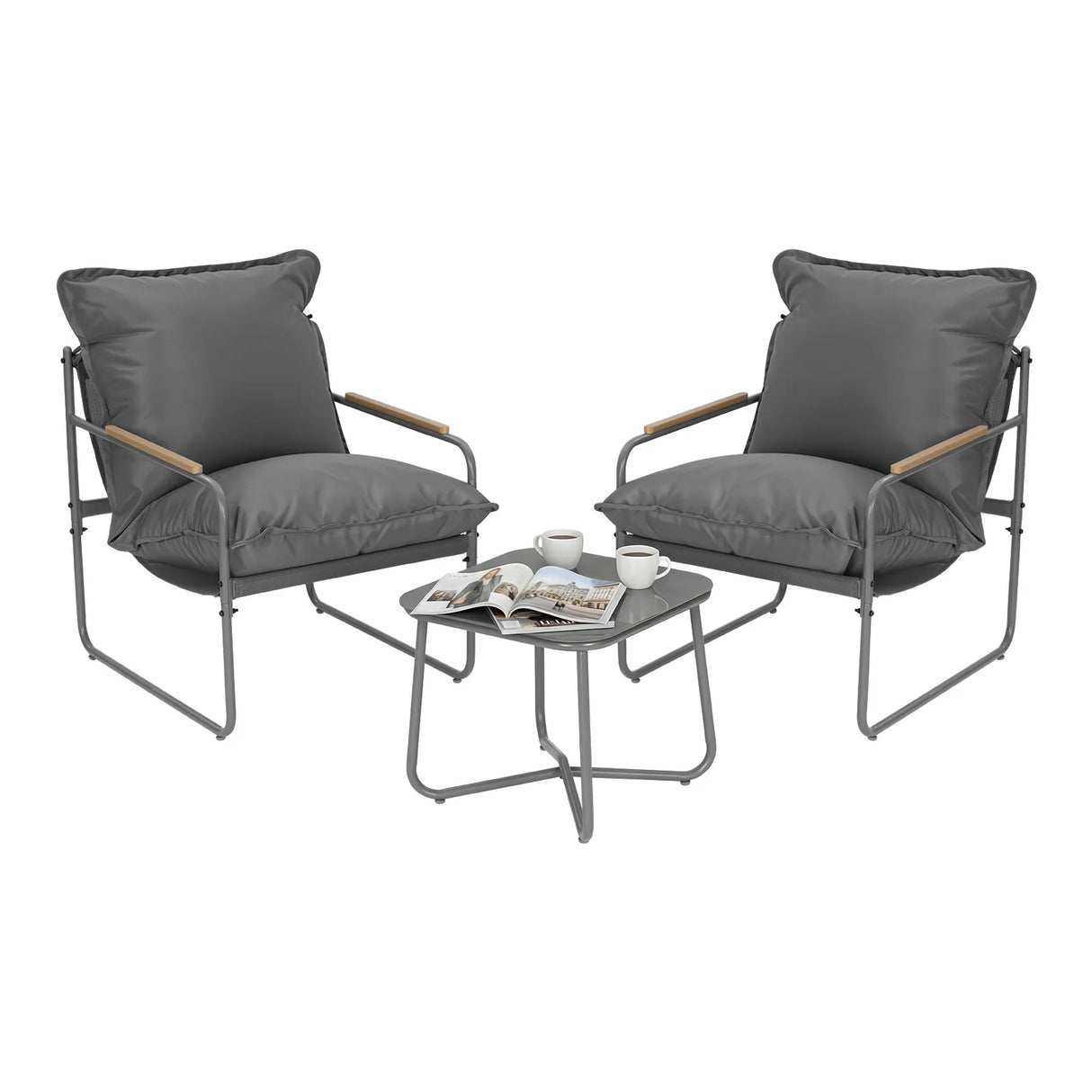 Moderne BukkitBow balkonset met glazen tafel en drie stoelen, geschikt voor tuin of balkon, ideaal voor ontspannen buitenruimte