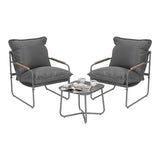Moderne BukkitBow balkonset met glazen tafel en drie stoelen, geschikt voor tuin of balkon, ideaal voor ontspannen buitenruimte