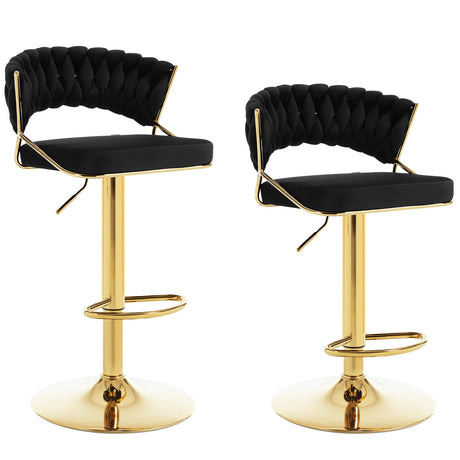 Luxe velvet barstoel van BukkitBow met gevlochten rugleuning, set van 2, elegante en comfortabele bartafels stoelen