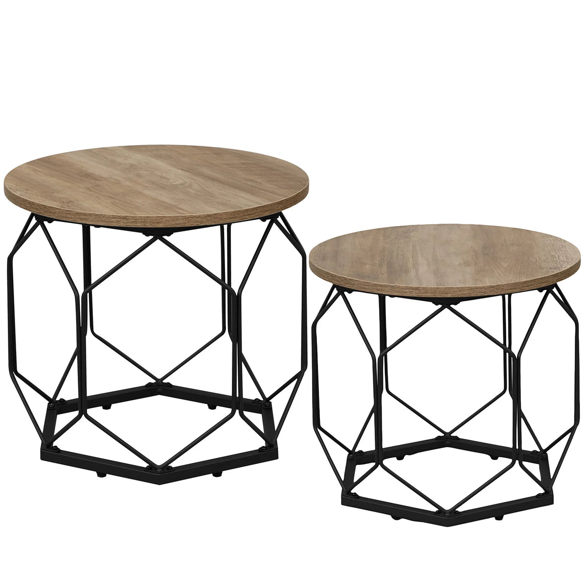 WOLTU 2PCS Round Coffee Tables Living Room Table Modern Side Table with Storage Space Metal Frame Wood Sofa Table for Apartment