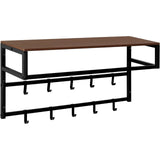Wandkapstok met plank – 10 haken en kledingroede – Zwart en rustiek bruin – 80 cm breed